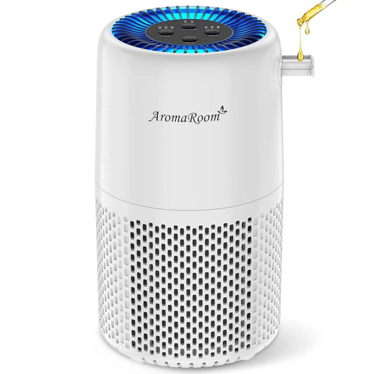 Aromaroom H13 HEPA Air Purifier - Quiet 3-in-1 Filter for Home, Bedroom, and Pet Odors - Perfect for Smoke, Pollen, and Allergens (White)