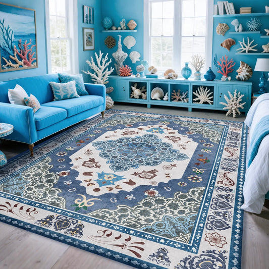 Boho Chic Washable Area Rug - Ultra Soft, Non-Slip Vintage Print for Living Room & Bedroom Decor #Summervibes
