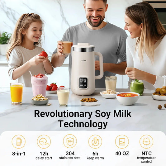 Bear 8-In-1 Nut Milk Maker - 40Oz Capacity, Self-Cleaning, 12H Delay, 6H Keep Warm, One-Touch Operation for Homemade Almond & Oat Milk