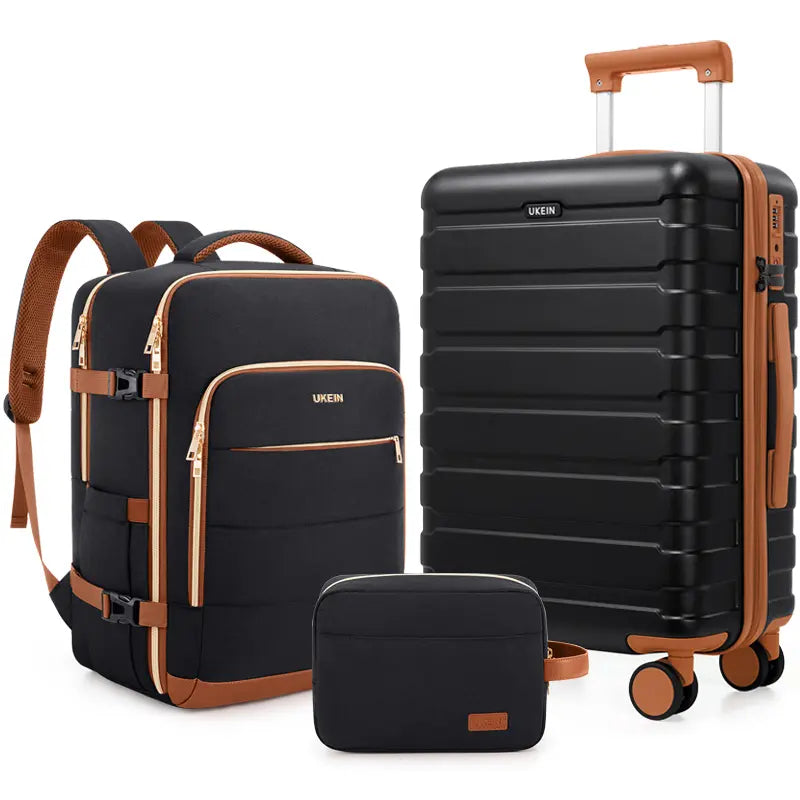 UKEIN Luggage Sets 3 Piece, Carry on Luggage 20In with Spinner Wheels,Pc Hardside Suitcase Set with TSA Lock,Durable Carry on Suitcase with Travel Backpack for Men (Black, 3 Piece Set (20Inch)),Back to School Shopping