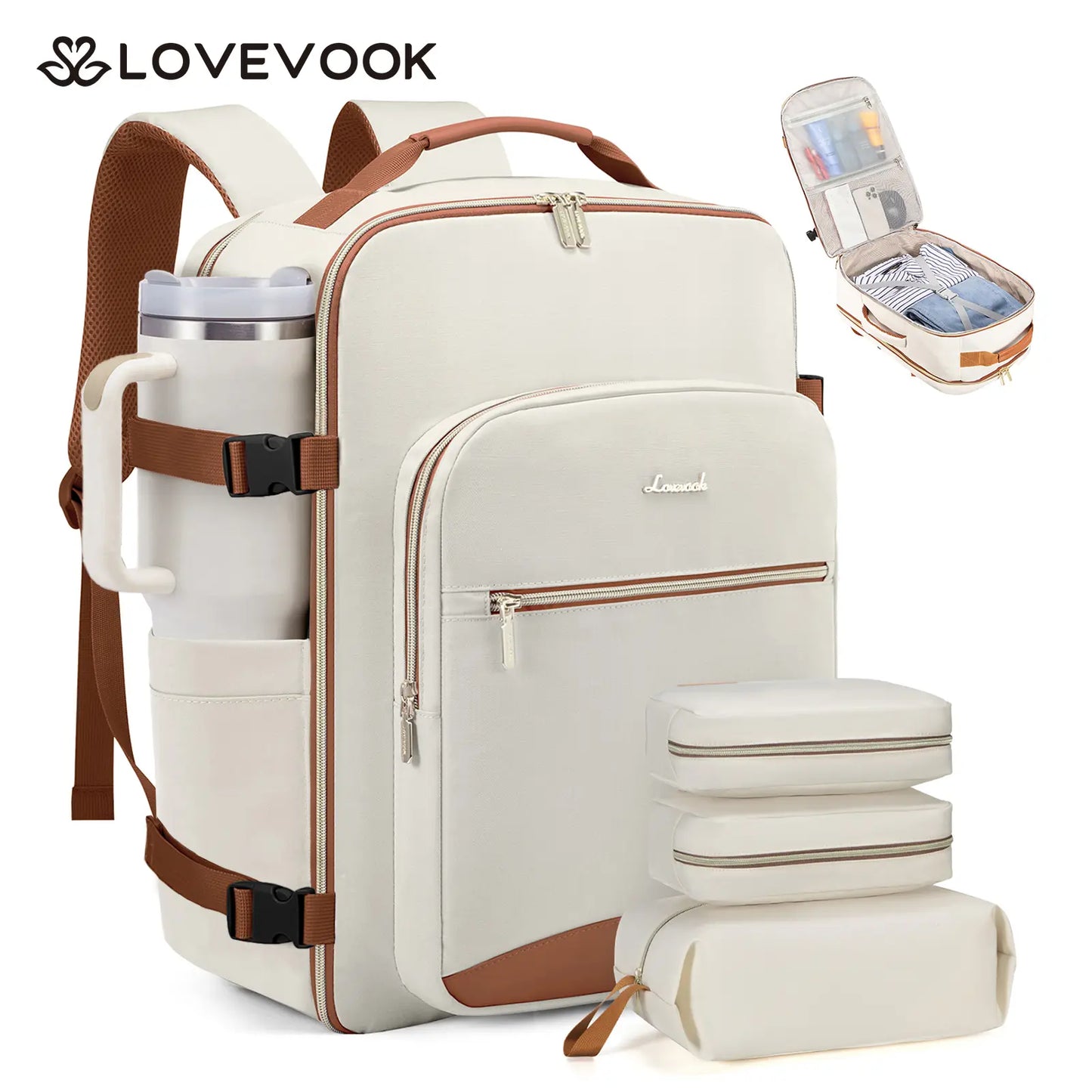 LOVEVOOK Travel Backpack for Women & Men as Personal Item Flight Approved,Large Capacity Carry on Backpack with 3 Packing Cubes and Laptop Compartment,Organized Daypack Stylish Casual Daypack ,Weekender Bag for Hiking,Overnight,Tiktokshopbacktoschool
