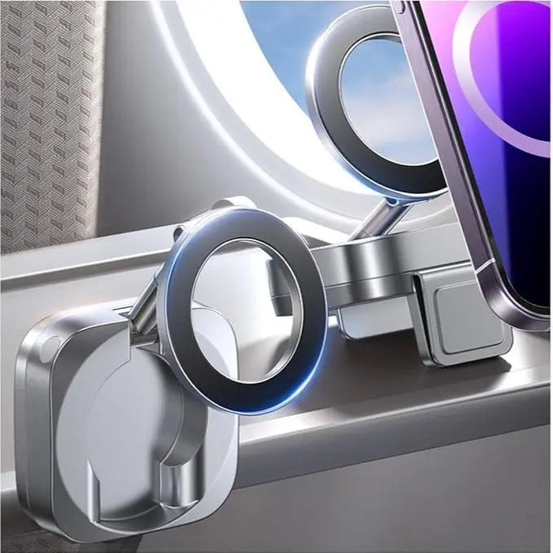 LISEN Magsafe Clip-On Cellphone Mount - 360° Rotatable, Folding Extendable Adjustable Selfie Stand, Hands-Free Strong Magnetic Mini Portable Mobile Phone Holder, Wireless Charging Accessories for Home, Airplane Travel