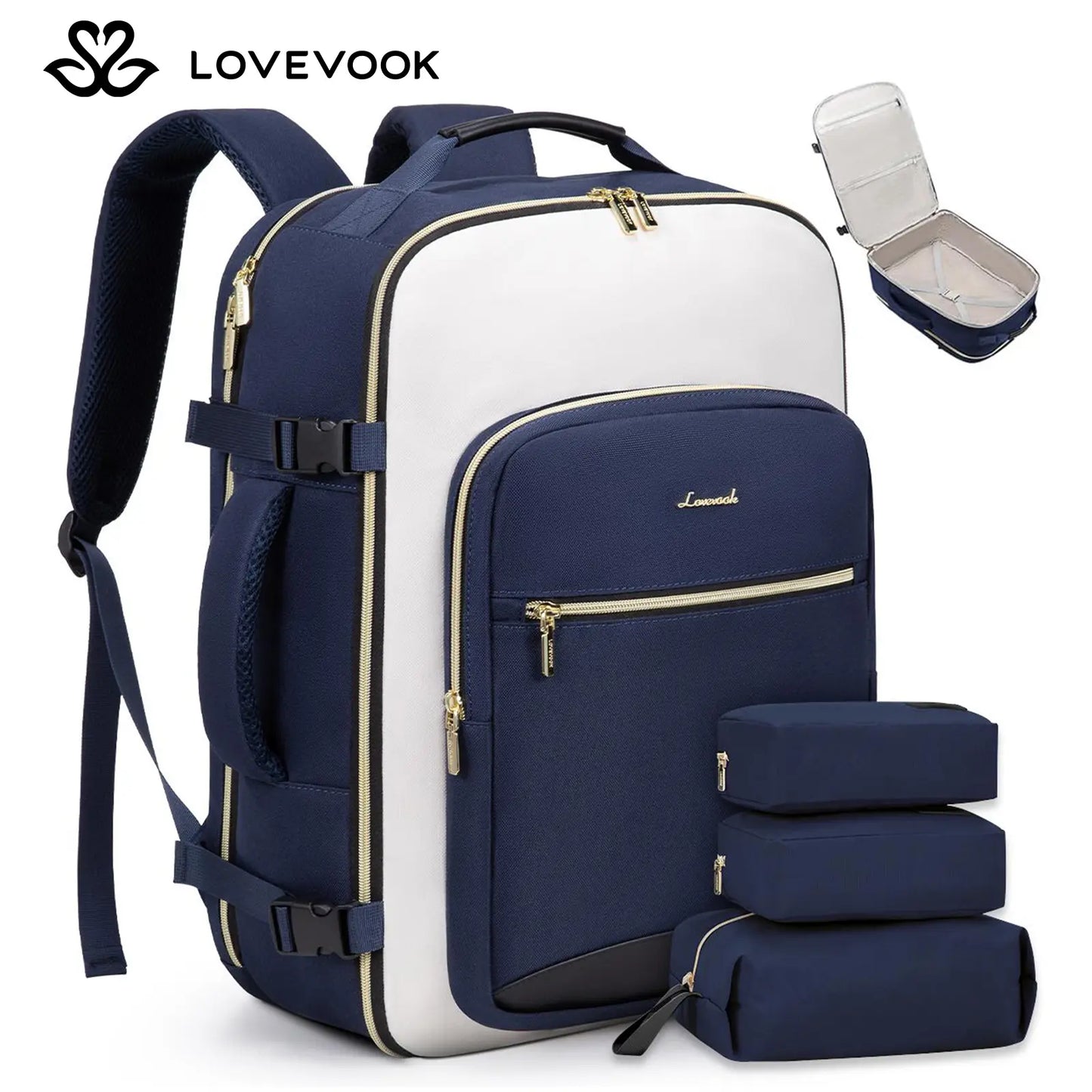 LOVEVOOK Travel Backpack for Women & Men as Personal Item Flight Approved,Large Capacity Carry on Backpack with 3 Packing Cubes and Laptop Compartment,Organized Daypack Stylish Casual Daypack ,Weekender Bag for Hiking,Overnight,Tiktokshopbacktoschool