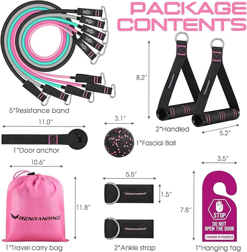 RENRANRING Resistance Bands Set with Handles & Ankle Straps, 150LBS Heavy Duty Exercise Bands for Home Gym, Yoga, Daily Training & Gift