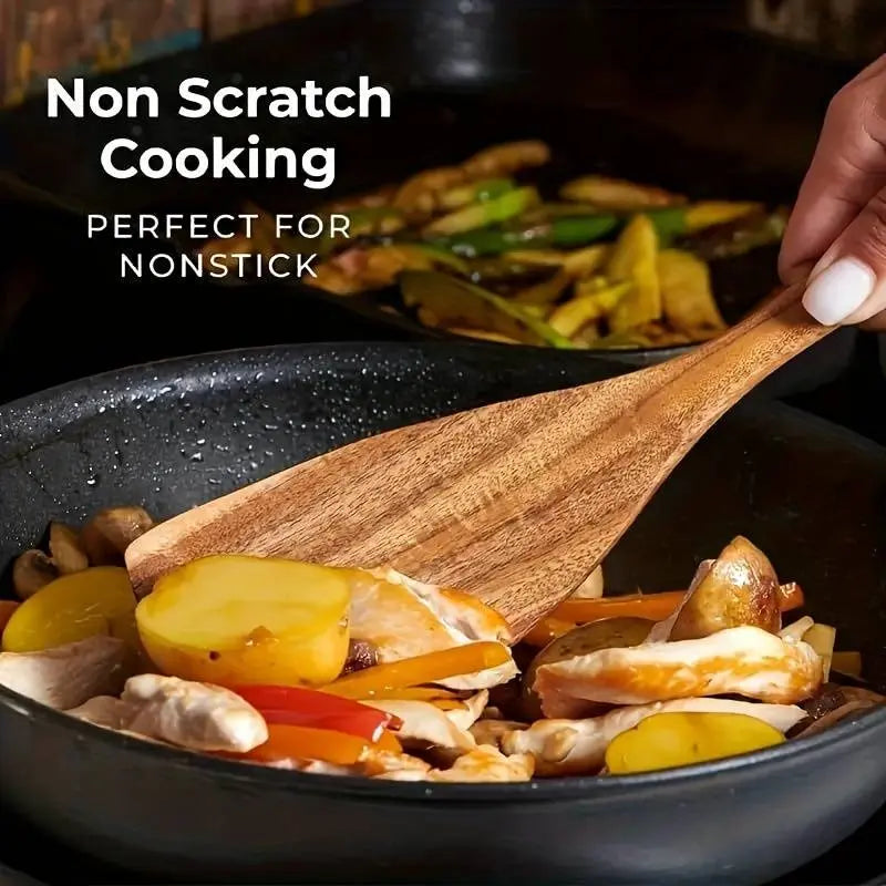 Premium 10-Piece Natural Wood Kitchen Utensil Set - Ergonomic, Heat-Resistant Spoons & Spatulas Perfect for Induction Cooktops
