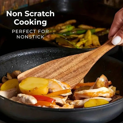 Premium 10-Piece Natural Wood Kitchen Utensil Set - Ergonomic, Heat-Resistant Spoons & Spatulas Perfect for Induction Cooktops