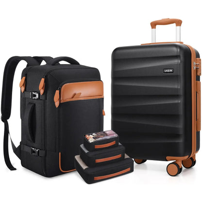 UKEIN Luggage Sets 3 Piece, Carry on Luggage 20In with Spinner Wheels,Pc Hardside Suitcase Set with TSA Lock,Durable Carry on Suitcase with Travel Backpack for Men (Black, 3 Piece Set (20Inch)),Back to School Shopping