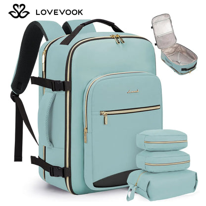 LOVEVOOK Travel Backpack for Women & Men as Personal Item Flight Approved,Large Capacity Carry on Backpack with 3 Packing Cubes and Laptop Compartment,Organized Daypack Stylish Casual Daypack ,Weekender Bag for Hiking,Overnight,Tiktokshopbacktoschool
