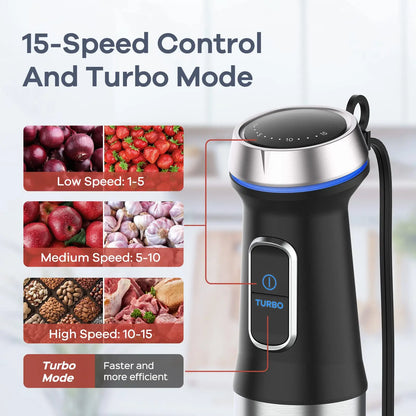 Ganiza 16-Speed Immersion Blender Set - 800W Stainless Steel Hand Blender with Whisk, Frother, Masher, and Recipe Guide - Perfect Kitchen Gift for Home Cooks