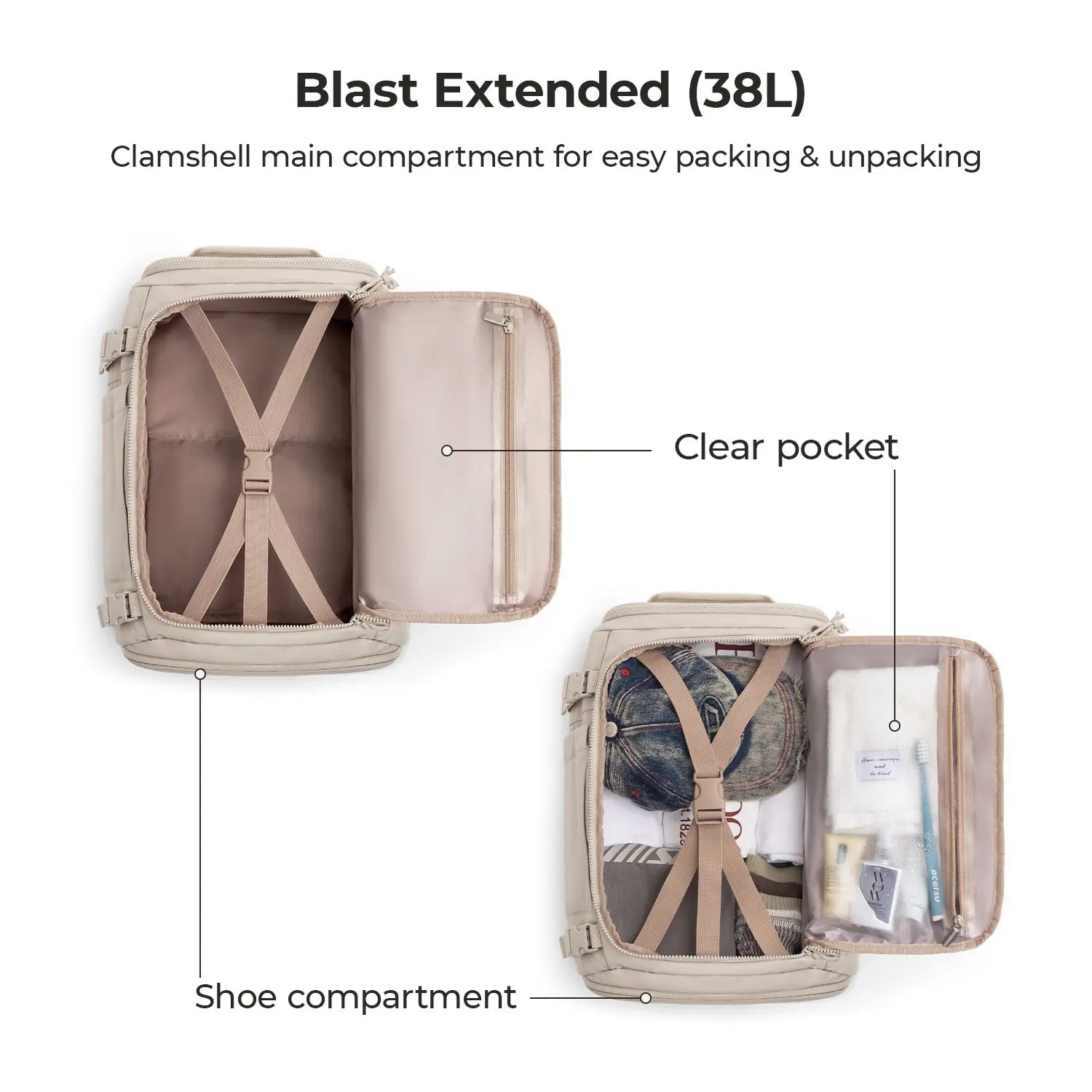 BAGSMART Blast Carry-On Travel Backpack 15.6" Laptop Waterproof Quick Access Fits 40Oz Water Bottle Ideal for Air Travel Durable Compact Airline Approved Secure 28L-38L Volume 6 External Pockets Summer Sale &Spotlight Day
