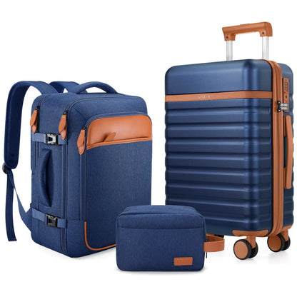 UKEIN Luggage Sets 3 Piece, Carry on Luggage 20In with Spinner Wheels,Pc Hardside Suitcase Set with TSA Lock,Durable Carry on Suitcase with Travel Backpack for Men (Black, 3 Piece Set (20Inch)),Back to School Shopping