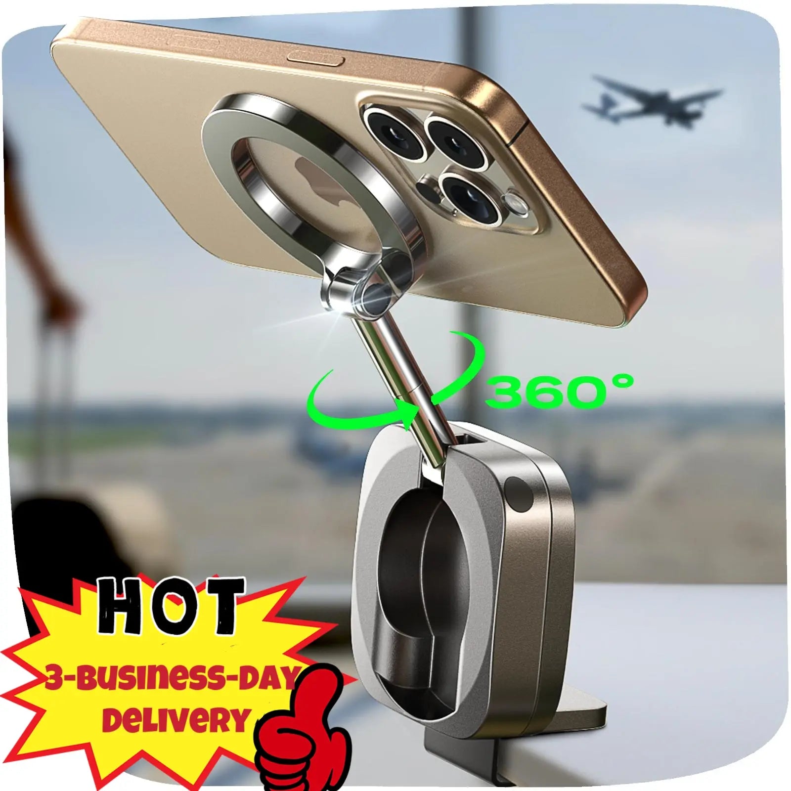 LISEN Magsafe Clip-On Cellphone Mount - 360° Rotatable, Folding Extendable Adjustable Selfie Stand, Hands-Free Strong Magnetic Mini Portable Mobile Phone Holder, Wireless Charging Accessories for Home, Airplane Travel