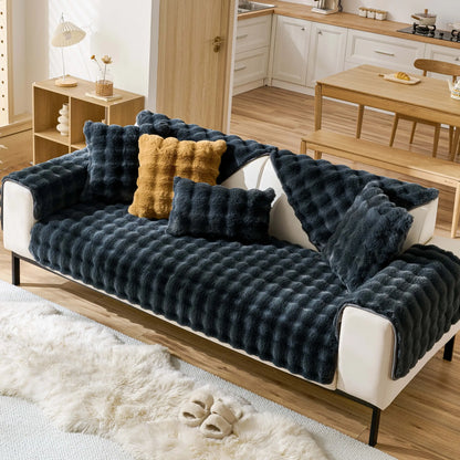 Fluffy Non-Slip Washable Plush Sofa Cushion Cover - Pet-Friendly Couch Protector Pad for Armchair, Loveseat, and 3-Seater - Stylish Living Room Decor