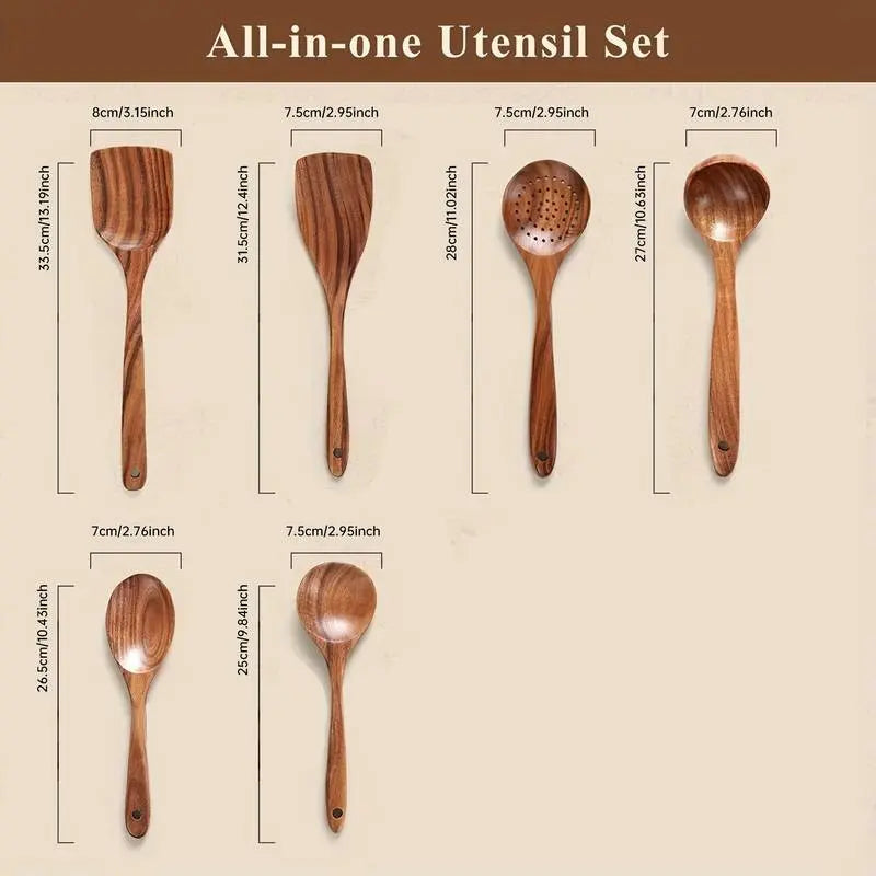 Premium 10-Piece Natural Wood Kitchen Utensil Set - Ergonomic, Heat-Resistant Spoons & Spatulas Perfect for Induction Cooktops