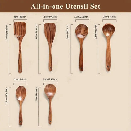 Premium 10-Piece Natural Wood Kitchen Utensil Set - Ergonomic, Heat-Resistant Spoons & Spatulas Perfect for Induction Cooktops