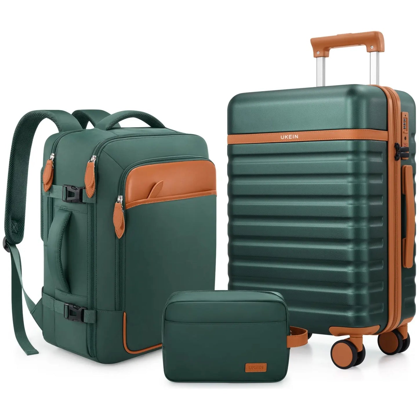 UKEIN Luggage Sets 3 Piece, Carry on Luggage 20In with Spinner Wheels,Pc Hardside Suitcase Set with TSA Lock,Durable Carry on Suitcase with Travel Backpack for Men (Black, 3 Piece Set (20Inch)),Back to School Shopping