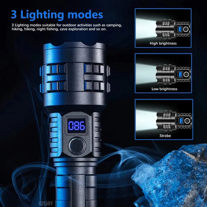 Rechargeable Flashlight, 1 Set 5 Speed Mode LED High Lumen Flashlight, Super Bright Flashlight with Holster, Powerful Handheld Torch Portable Zoom Flashlight for Emergency Camping Hiking #GLOBAL PICKS