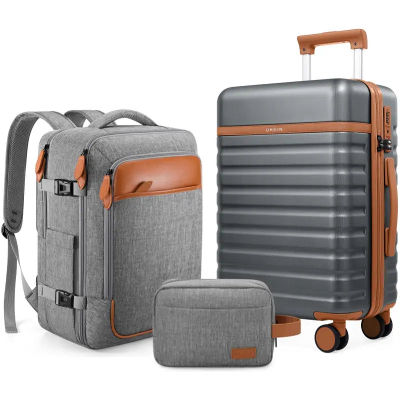 UKEIN Luggage Sets 3 Piece, Carry on Luggage 20In with Spinner Wheels,Pc Hardside Suitcase Set with TSA Lock,Durable Carry on Suitcase with Travel Backpack for Men (Black, 3 Piece Set (20Inch)),Back to School Shopping
