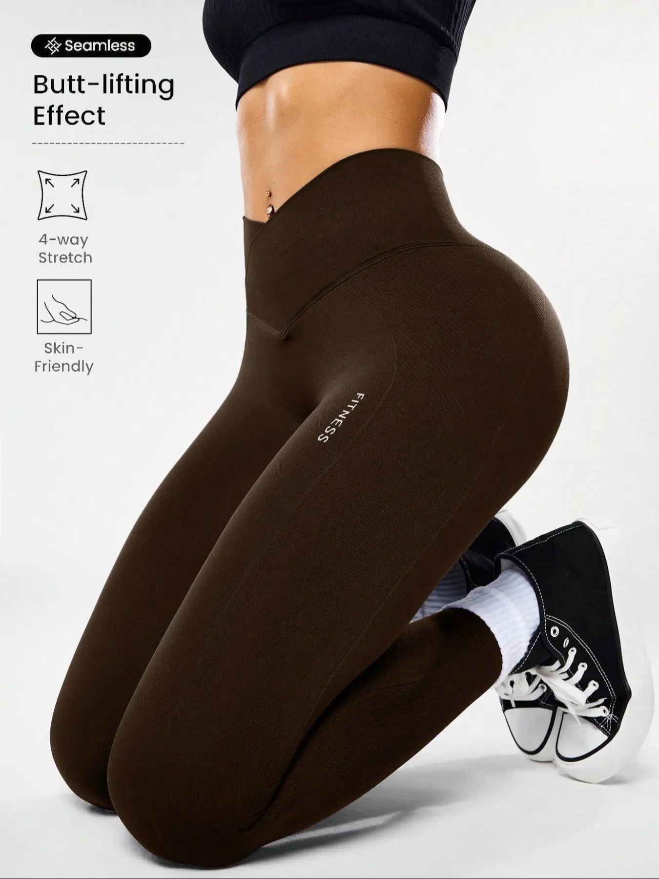 Women'S High Elasticity Yoga Pants, High Waist Leggings, High Stretch Leggings, Knitted Sports Pants, All Seasons Gym Wear, Comfortable & Flexible, Ideal for Fitness & Casual Use