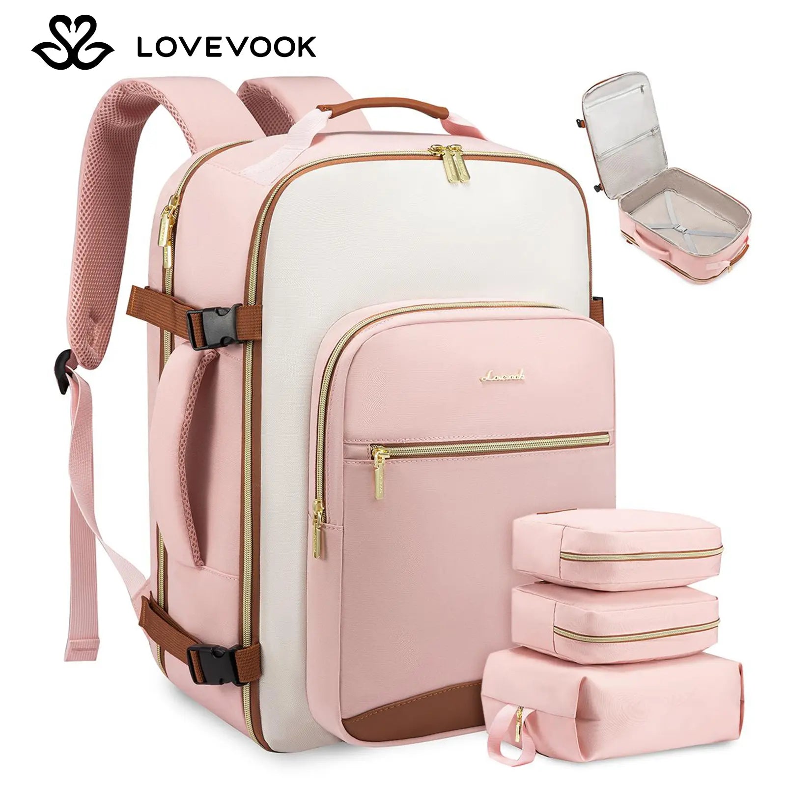 LOVEVOOK Travel Backpack for Women & Men as Personal Item Flight Approved,Large Capacity Carry on Backpack with 3 Packing Cubes and Laptop Compartment,Organized Daypack Stylish Casual Daypack ,Weekender Bag for Hiking,Overnight,Tiktokshopbacktoschool