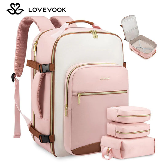 LOVEVOOK Travel Backpack for Women & Men as Personal Item Flight Approved,Large Capacity Carry on Backpack with 3 Packing Cubes and Laptop Compartment,Organized Daypack Stylish Casual Daypack ,Weekender Bag for Hiking,Overnight,Tiktokshopbacktoschool