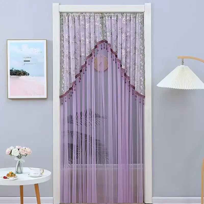 Elegant Sheer Floral Doorway Curtain with Tassel Trim - Stylish Privacy Room Divider for Bedroom, Closet, Kitchen & Apartment