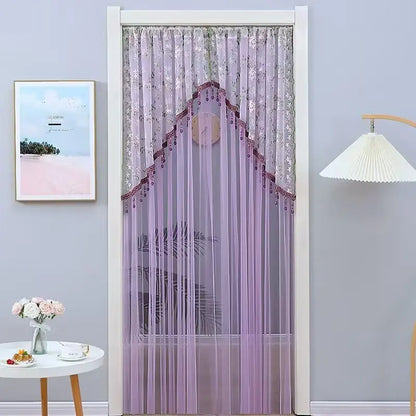 Elegant Sheer Floral Doorway Curtain with Tassel Trim - Stylish Privacy Room Divider for Bedroom, Closet, Kitchen & Apartment