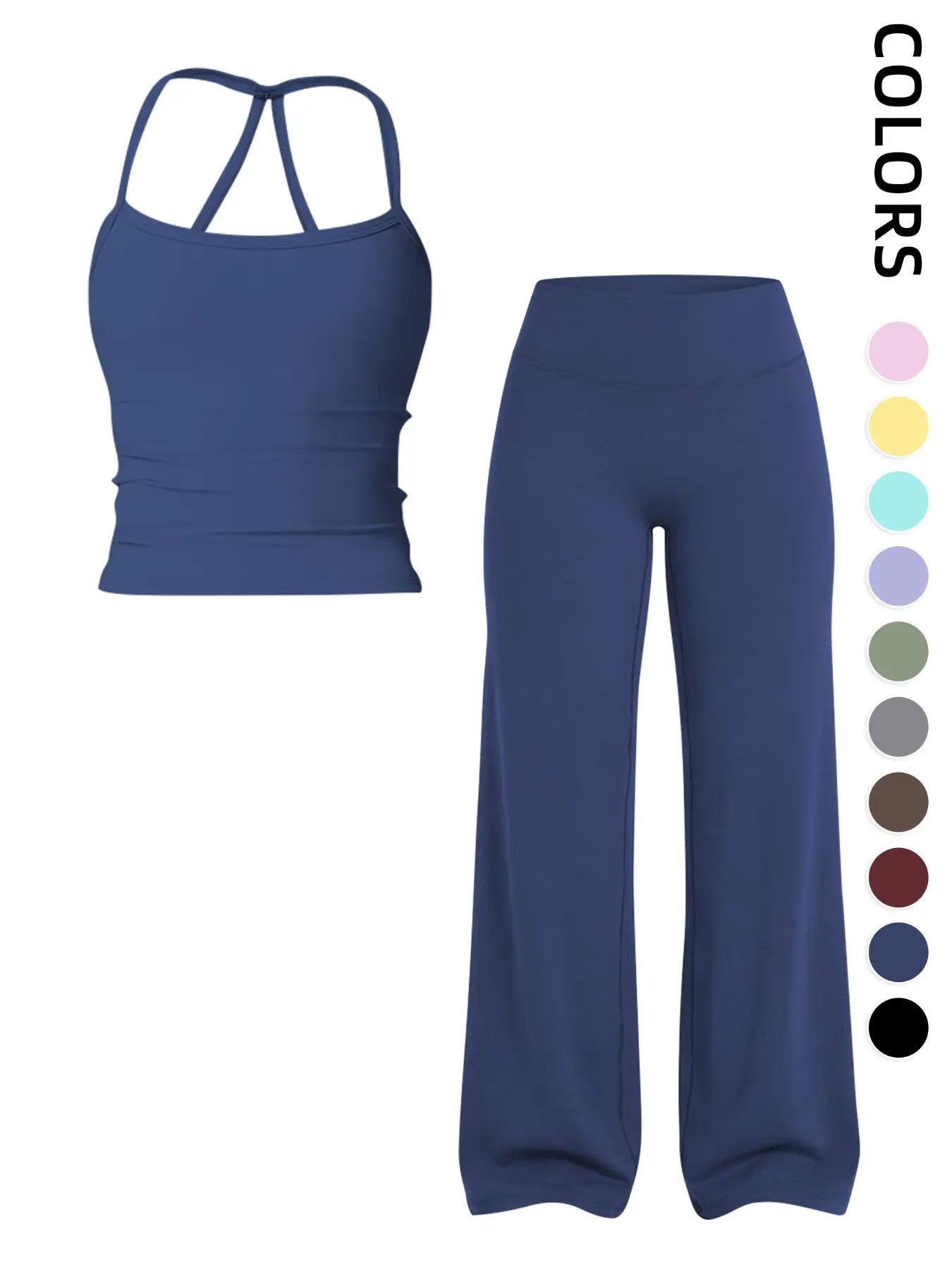 Women'S Sportswear Set, Matching Gym Set, Tank Top and Wide Leg Pants, Solid Color Yoga Straight Leg Pants, Comfortable Fashion Fitness Running