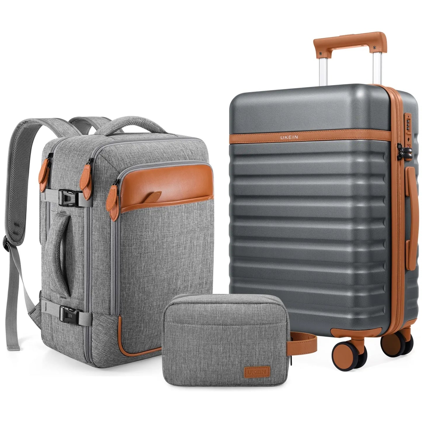 UKEIN Luggage Sets 3 Piece, Carry on Luggage 20In with Spinner Wheels,Pc Hardside Suitcase Set with TSA Lock,Durable Carry on Suitcase with Travel Backpack for Men (Black, 3 Piece Set (20Inch)),Back to School Shopping