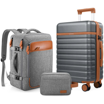 UKEIN Luggage Sets 3 Piece, Carry on Luggage 20In with Spinner Wheels,Pc Hardside Suitcase Set with TSA Lock,Durable Carry on Suitcase with Travel Backpack for Men (Black, 3 Piece Set (20Inch)),Back to School Shopping