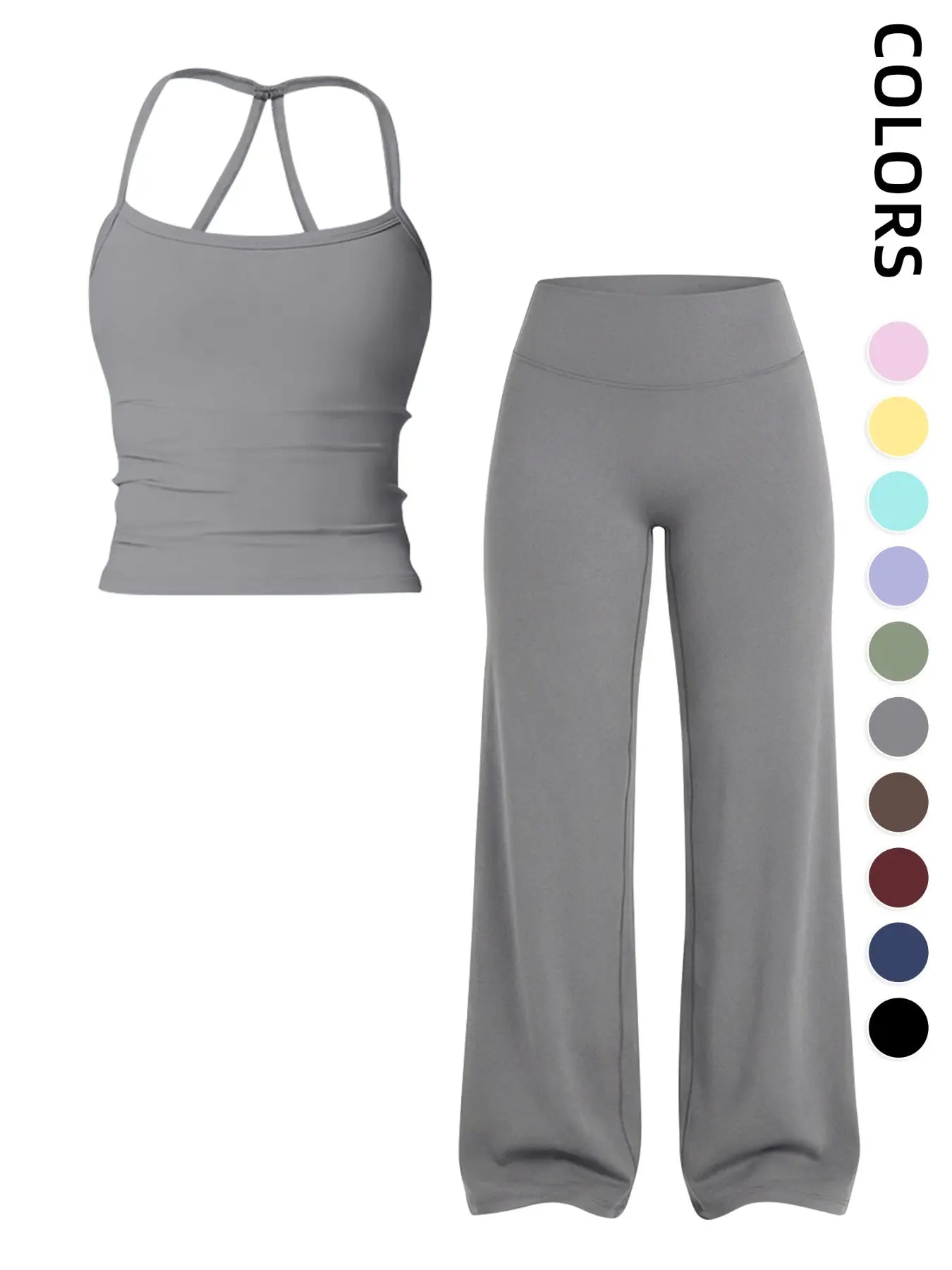 Women'S Sportswear Set, Matching Gym Set, Tank Top and Wide Leg Pants, Solid Color Yoga Straight Leg Pants, Comfortable Fashion Fitness Running