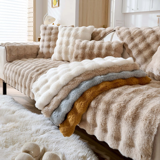 Fluffy Non-Slip Washable Plush Sofa Cushion Cover - Pet-Friendly Couch Protector Pad for Armchair, Loveseat, and 3-Seater - Stylish Living Room Decor