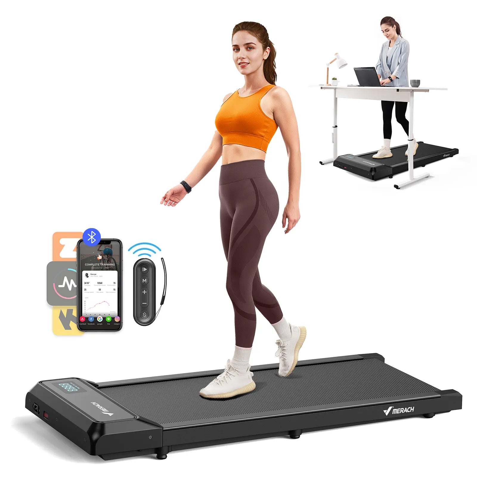 Merach under Desk Treadmill, 2-In-1 Walking Pad for Walking and Jogging 2.5HP Low-Noise Treadmill with Remote Control Lanyard 265Lbs Weight Capacity Home Exercise Equipment Home Gym Equipment Summervibes