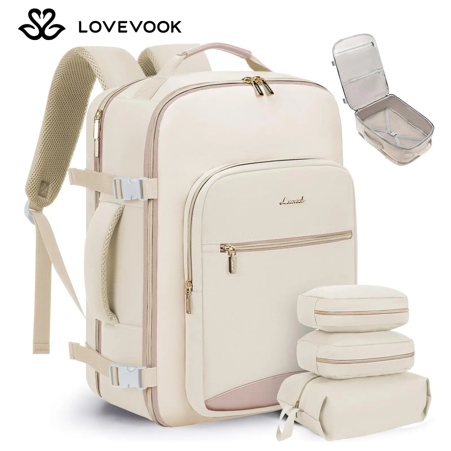 LOVEVOOK Travel Backpack for Women & Men as Personal Item Flight Approved,Large Capacity Carry on Backpack with 3 Packing Cubes and Laptop Compartment,Organized Daypack Stylish Casual Daypack ,Weekender Bag for Hiking,Overnight,Tiktokshopbacktoschool