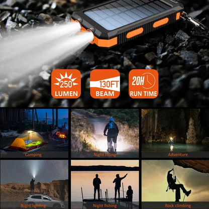 Citicr Solar Portable Charger -10000Mah Built-In 2 LED Flashlights, Waterproof and Dust-Proof, Compass, Climbing Buckle, USB-C Interface Output and Input, External Battery Pack Efficient Charging, Suitable for Outdoor Activities & Travel Modern