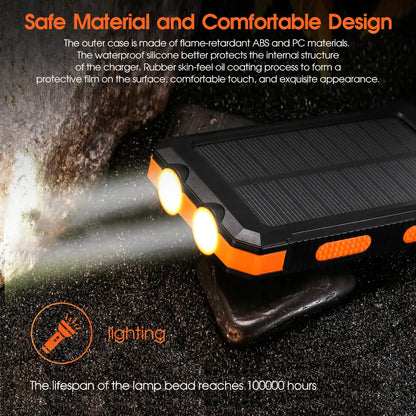 Citicr Solar Portable Charger -10000Mah Built-In 2 LED Flashlights, Waterproof and Dust-Proof, Compass, Climbing Buckle, USB-C Interface Output and Input, External Battery Pack Efficient Charging, Suitable for Outdoor Activities & Travel Modern