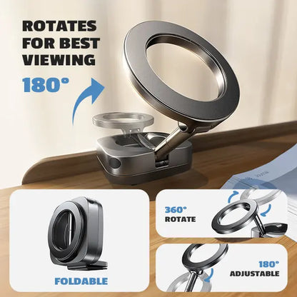 LISEN Magsafe Clip-On Cellphone Mount - 360° Rotatable, Folding Extendable Adjustable Selfie Stand, Hands-Free Strong Magnetic Mini Portable Mobile Phone Holder, Wireless Charging Accessories for Home, Airplane Travel