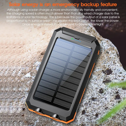 Citicr Solar Portable Charger -10000Mah Built-In 2 LED Flashlights, Waterproof and Dust-Proof, Compass, Climbing Buckle, USB-C Interface Output and Input, External Battery Pack Efficient Charging, Suitable for Outdoor Activities & Travel Modern