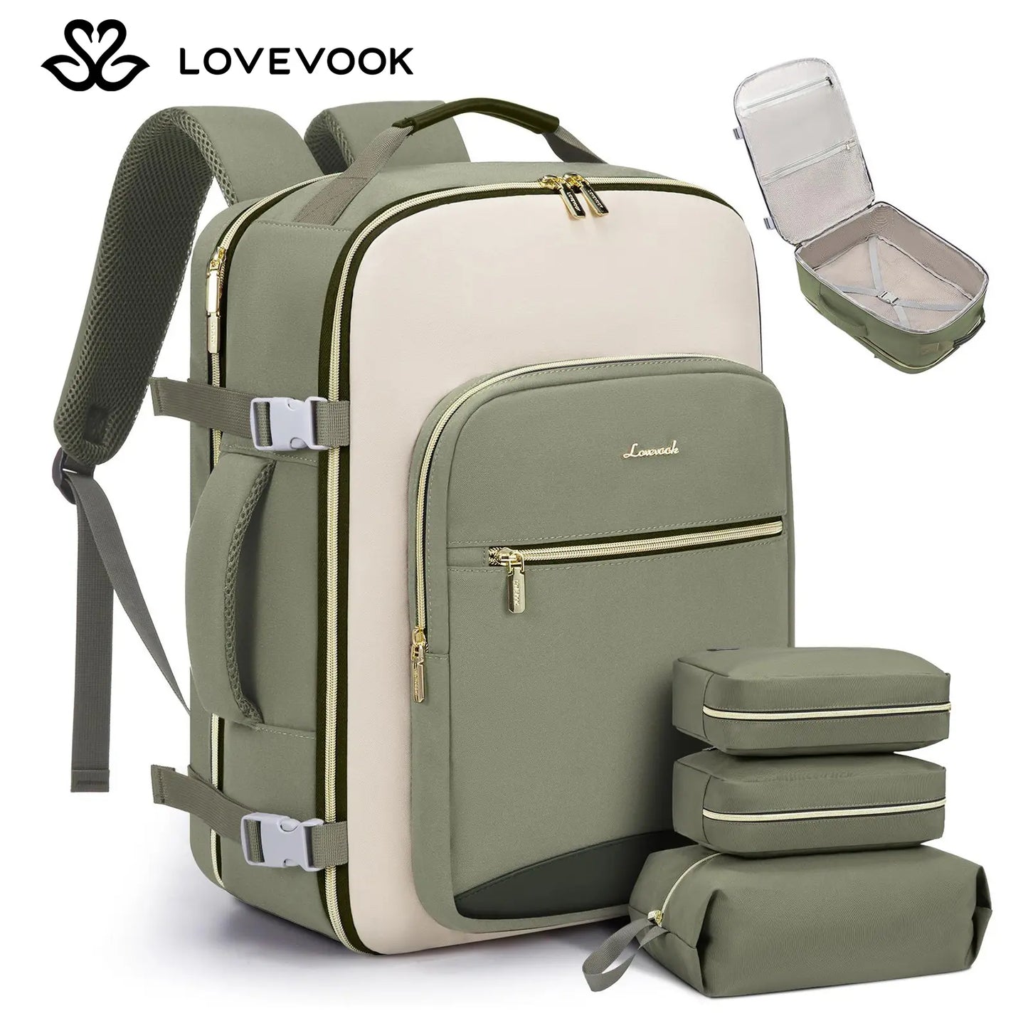 LOVEVOOK Travel Backpack for Women & Men as Personal Item Flight Approved,Large Capacity Carry on Backpack with 3 Packing Cubes and Laptop Compartment,Organized Daypack Stylish Casual Daypack ,Weekender Bag for Hiking,Overnight,Tiktokshopbacktoschool