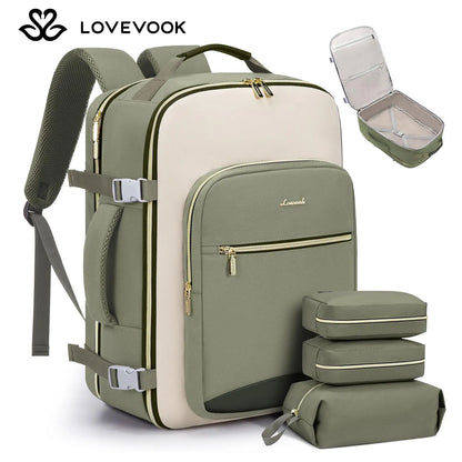 LOVEVOOK Travel Backpack for Women & Men as Personal Item Flight Approved,Large Capacity Carry on Backpack with 3 Packing Cubes and Laptop Compartment,Organized Daypack Stylish Casual Daypack ,Weekender Bag for Hiking,Overnight,Tiktokshopbacktoschool