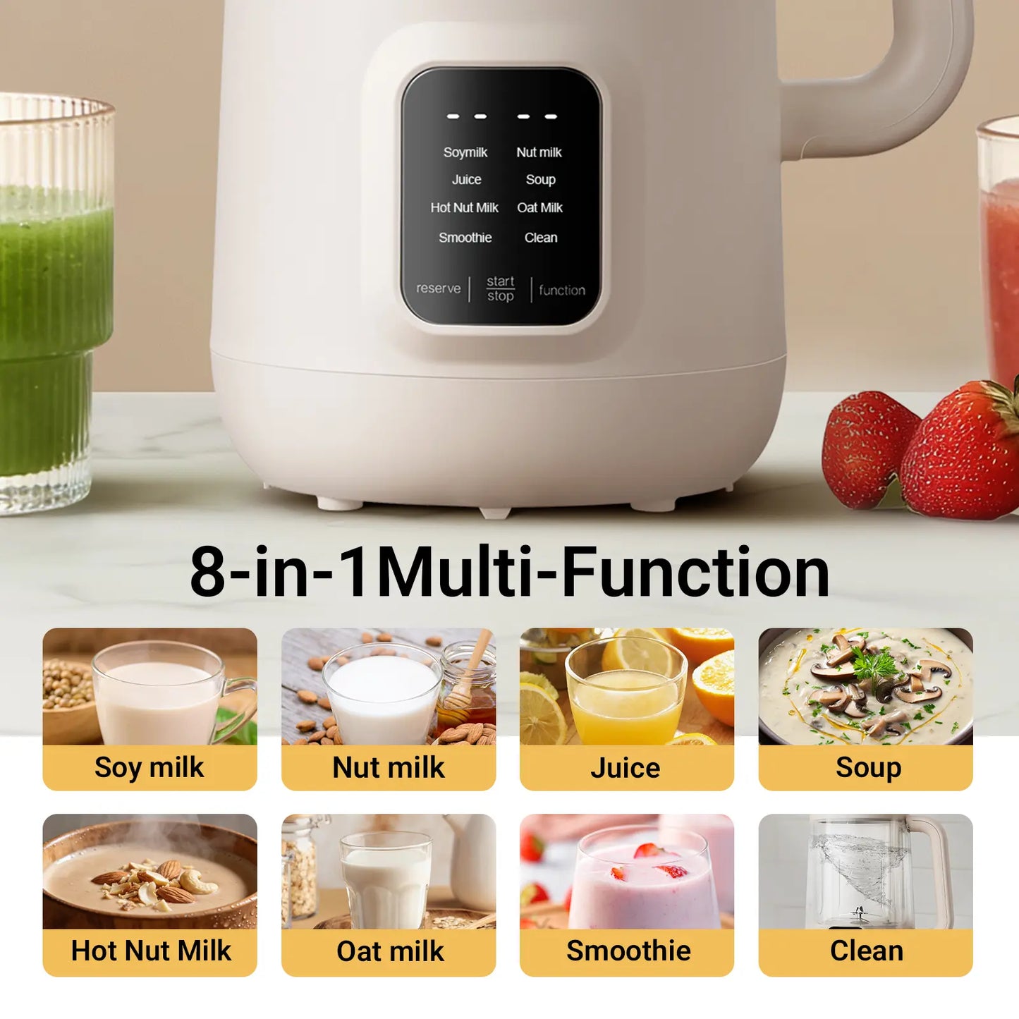 Bear 8-In-1 Nut Milk Maker - 40Oz Capacity, Self-Cleaning, 12H Delay, 6H Keep Warm, One-Touch Operation for Homemade Almond & Oat Milk