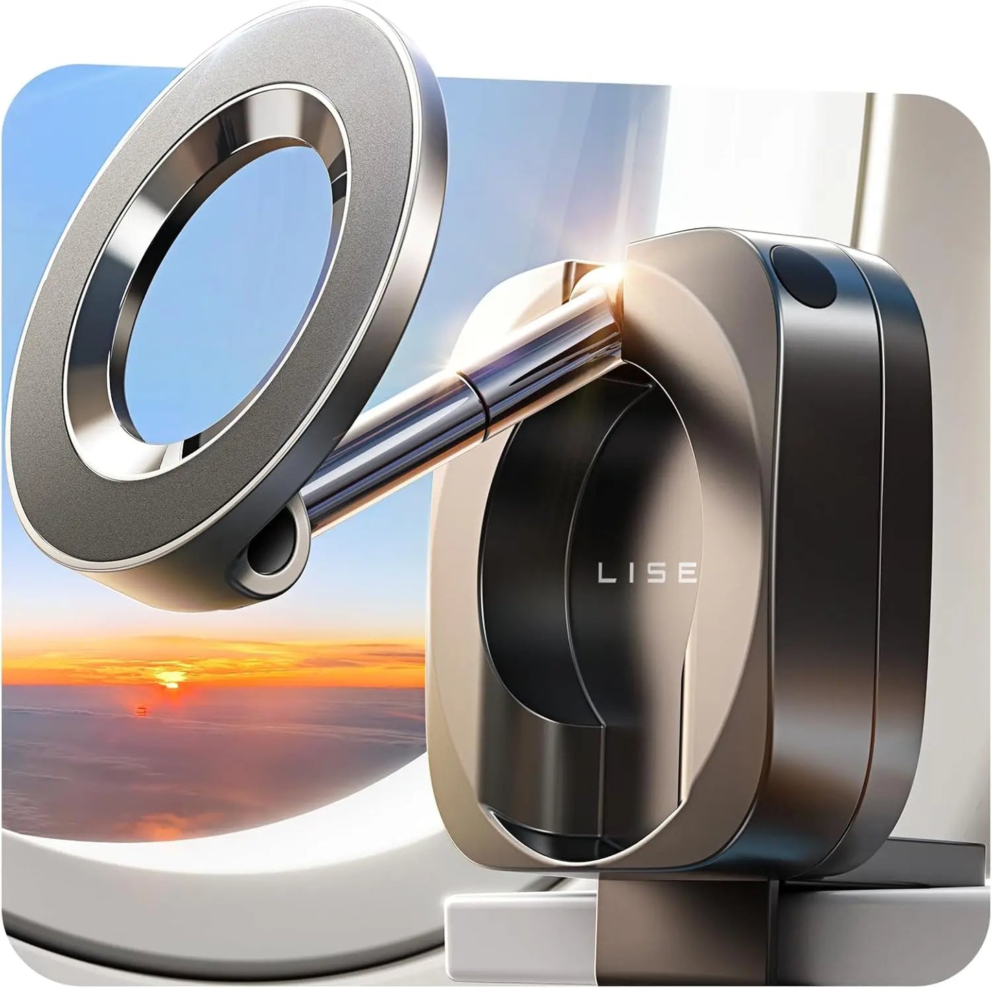 LISEN Magsafe Clip-On Cellphone Mount - 360° Rotatable, Folding Extendable Adjustable Selfie Stand, Hands-Free Strong Magnetic Mini Portable Mobile Phone Holder, Wireless Charging Accessories for Home, Airplane Travel