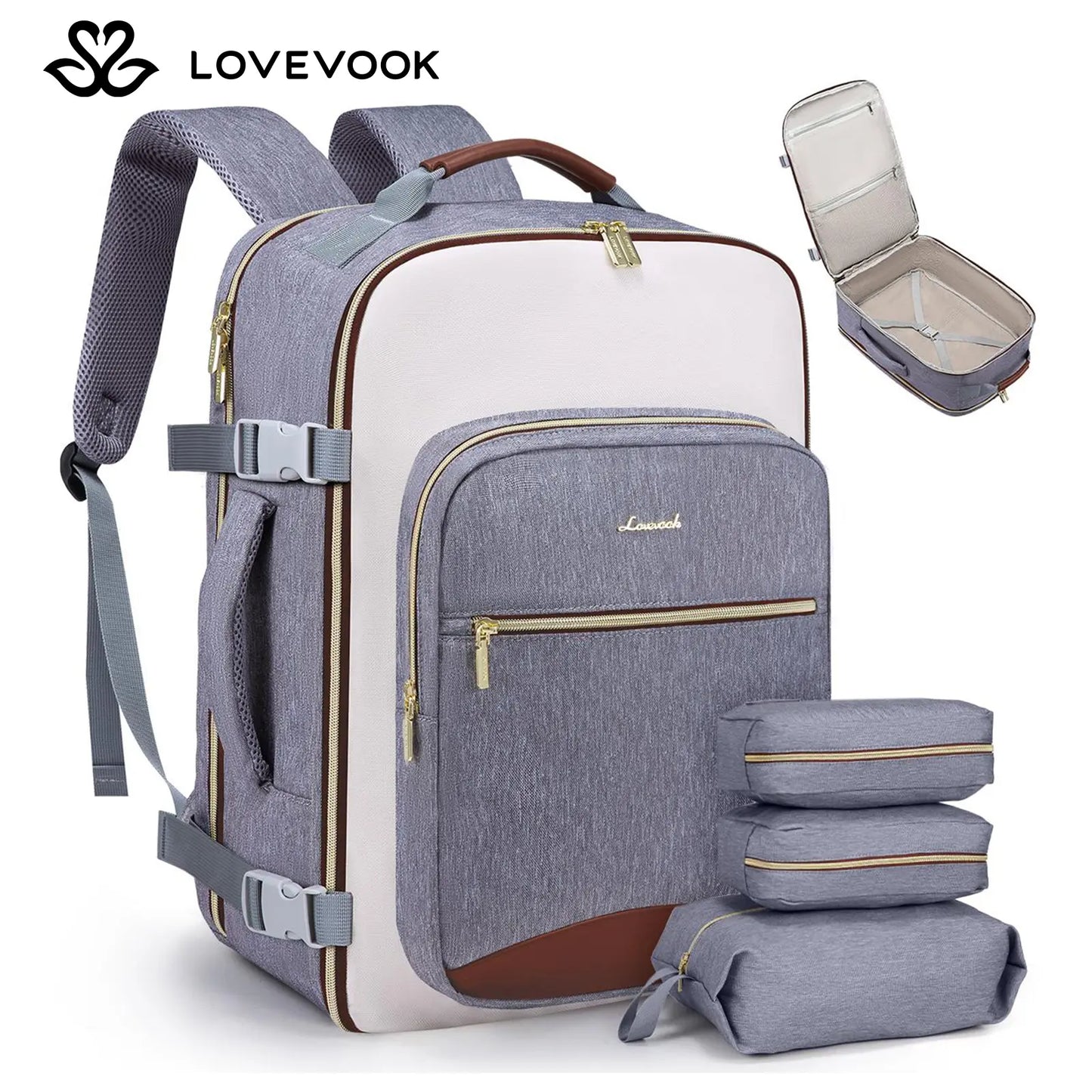 LOVEVOOK Travel Backpack for Women & Men as Personal Item Flight Approved,Large Capacity Carry on Backpack with 3 Packing Cubes and Laptop Compartment,Organized Daypack Stylish Casual Daypack ,Weekender Bag for Hiking,Overnight,Tiktokshopbacktoschool