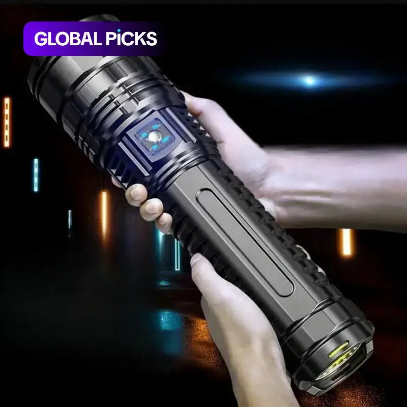 Rechargeable LED Outdoor Tactical Flashlight, 5 Modes Zoomable High-Lumens Portable LED Light with Long-Range Beam & COB Light for Camping & Hiking, Adjustable Tactical Flashlights, Emergency LED Flashlight