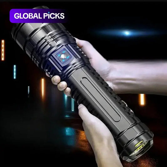 Rechargeable LED Outdoor Tactical Flashlight, 5 Modes Zoomable High-Lumens Portable LED Light with Long-Range Beam & COB Light for Camping & Hiking, Adjustable Tactical Flashlights, Emergency LED Flashlight
