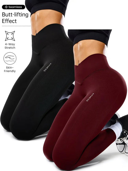 Women'S High Elasticity Yoga Pants, High Waist Leggings, High Stretch Leggings, Knitted Sports Pants, All Seasons Gym Wear, Comfortable & Flexible, Ideal for Fitness & Casual Use