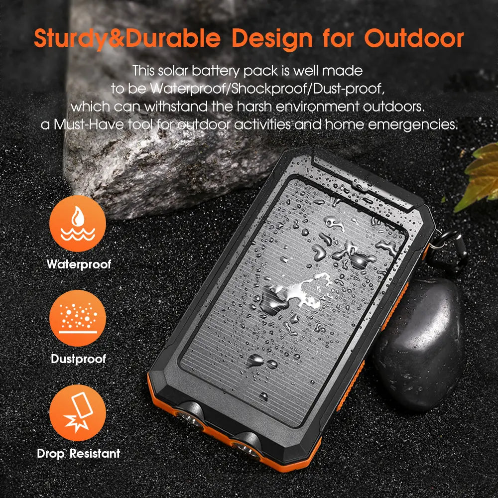 Citicr Solar Portable Charger -10000Mah Built-In 2 LED Flashlights, Waterproof and Dust-Proof, Compass, Climbing Buckle, USB-C Interface Output and Input, External Battery Pack Efficient Charging, Suitable for Outdoor Activities & Travel Modern