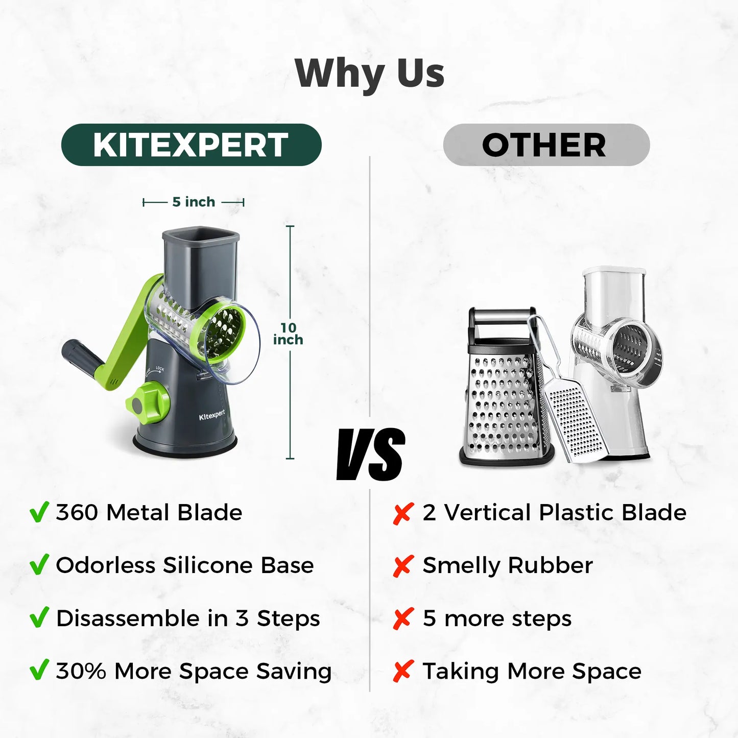 [Bf&Cm]Kitexpert Viral Cheese Grater(All Metal Blades & No Plastic Left in Food), 3X Faster Shredding, Time-Saving Rotary Cheese Grater, Mandoline, Vegetable Chopper, Kitchen Gadgets, Slicer Dicer Cutter Kitchenware Homeessentials