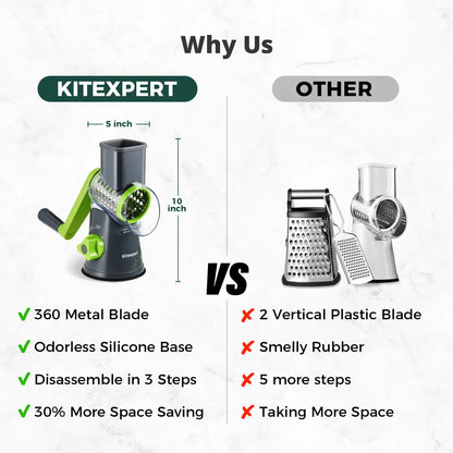 [Bf&Cm]Kitexpert Viral Cheese Grater(All Metal Blades & No Plastic Left in Food), 3X Faster Shredding, Time-Saving Rotary Cheese Grater, Mandoline, Vegetable Chopper, Kitchen Gadgets, Slicer Dicer Cutter Kitchenware Homeessentials