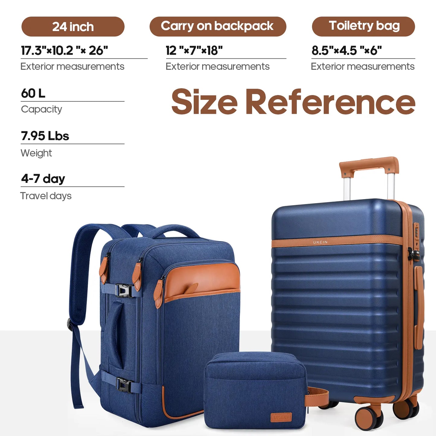 UKEIN Luggage Sets 3 Piece, Carry on Luggage 20In with Spinner Wheels,Pc Hardside Suitcase Set with TSA Lock,Durable Carry on Suitcase with Travel Backpack for Men (Black, 3 Piece Set (20Inch)),Back to School Shopping